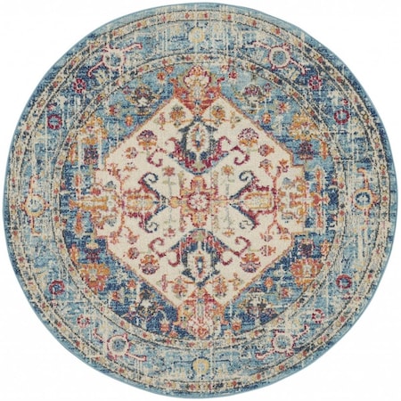 Palacedesigns 5 ft. Round Ivory & Light Blue Distressed Area Rug PA3640623
